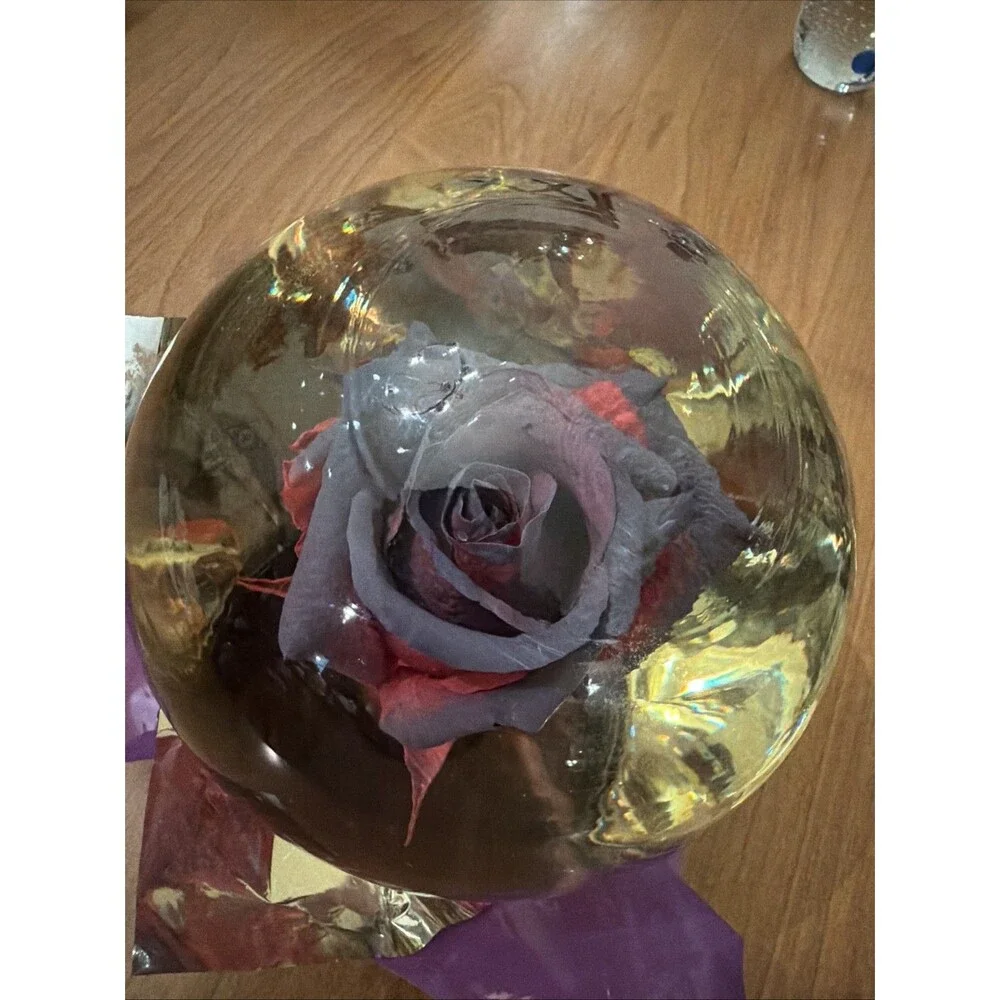 Forever Rose Glass Water Globe Red Rose Painted Blue Purple Tips Ombré 5-6” Foil